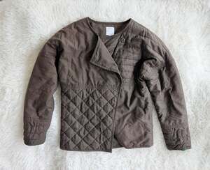 Leith Quilted Snap-Front Cropped Jacket in Brown